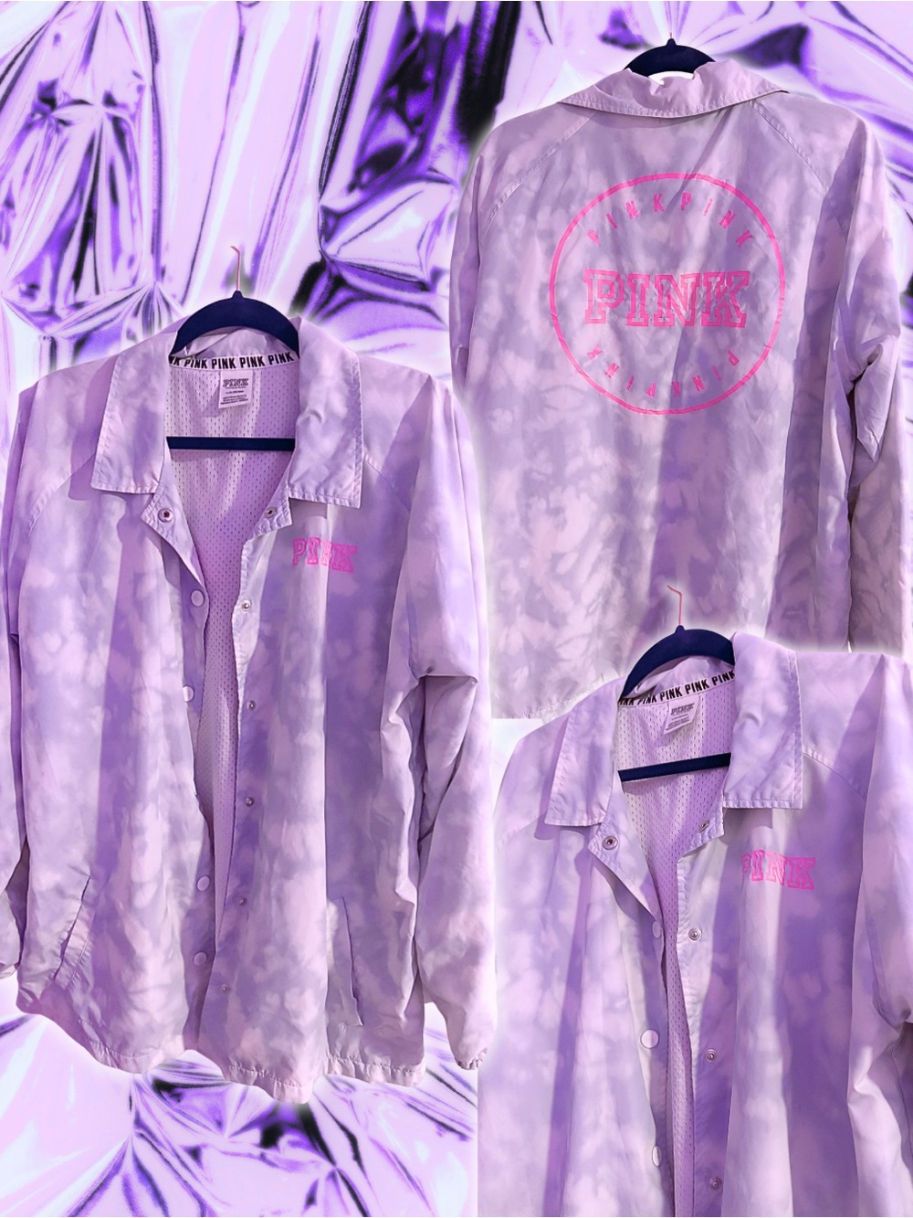PINK Victoria's Secret Lavender Tie-Dye Coach Jacket with Pink Logo